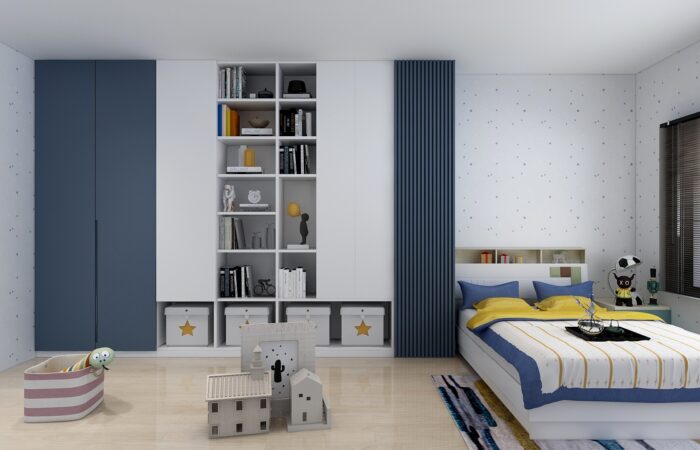 Blue and white themed Kids Bedroom