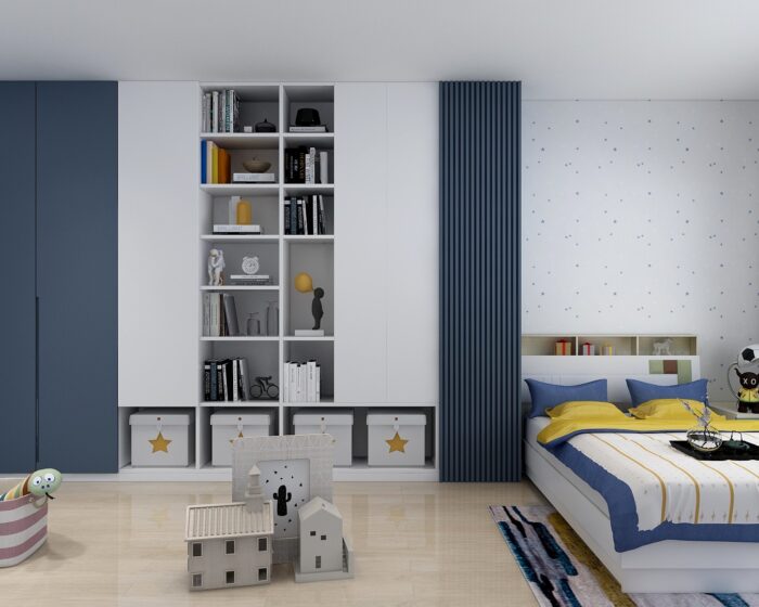 Blue and white themed Kids Bedroom