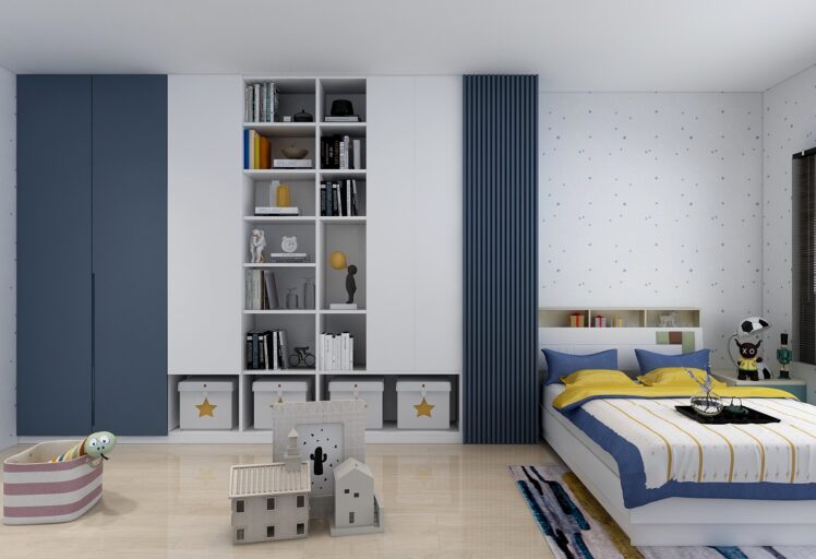 Blue and white themed Kids Bedroom