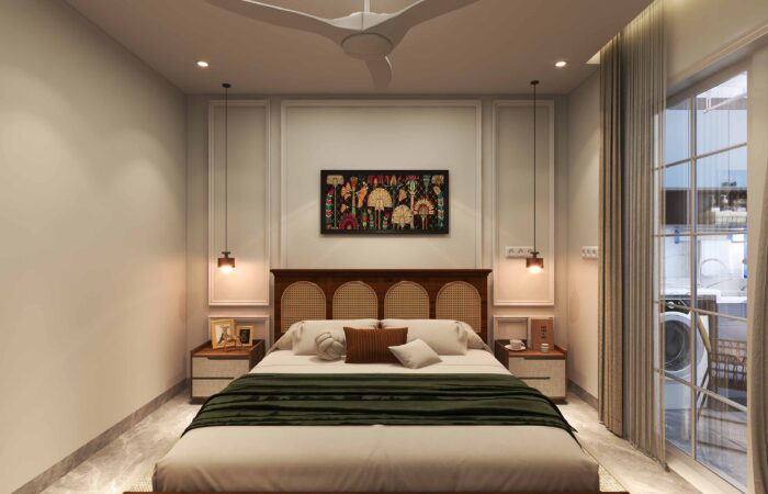 Classic theme bedroom with headboard and sidetables
