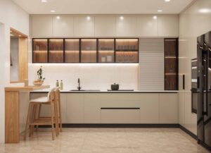 L-shape laminate and glass kitchen