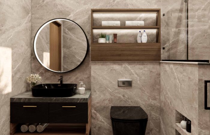 Modern Bathroom with vanity unit & shower partition