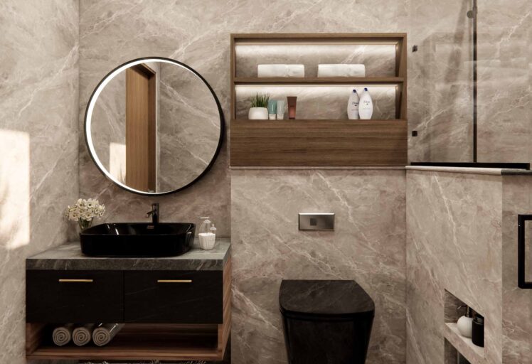 Modern Bathroom with vanity unit & shower partition