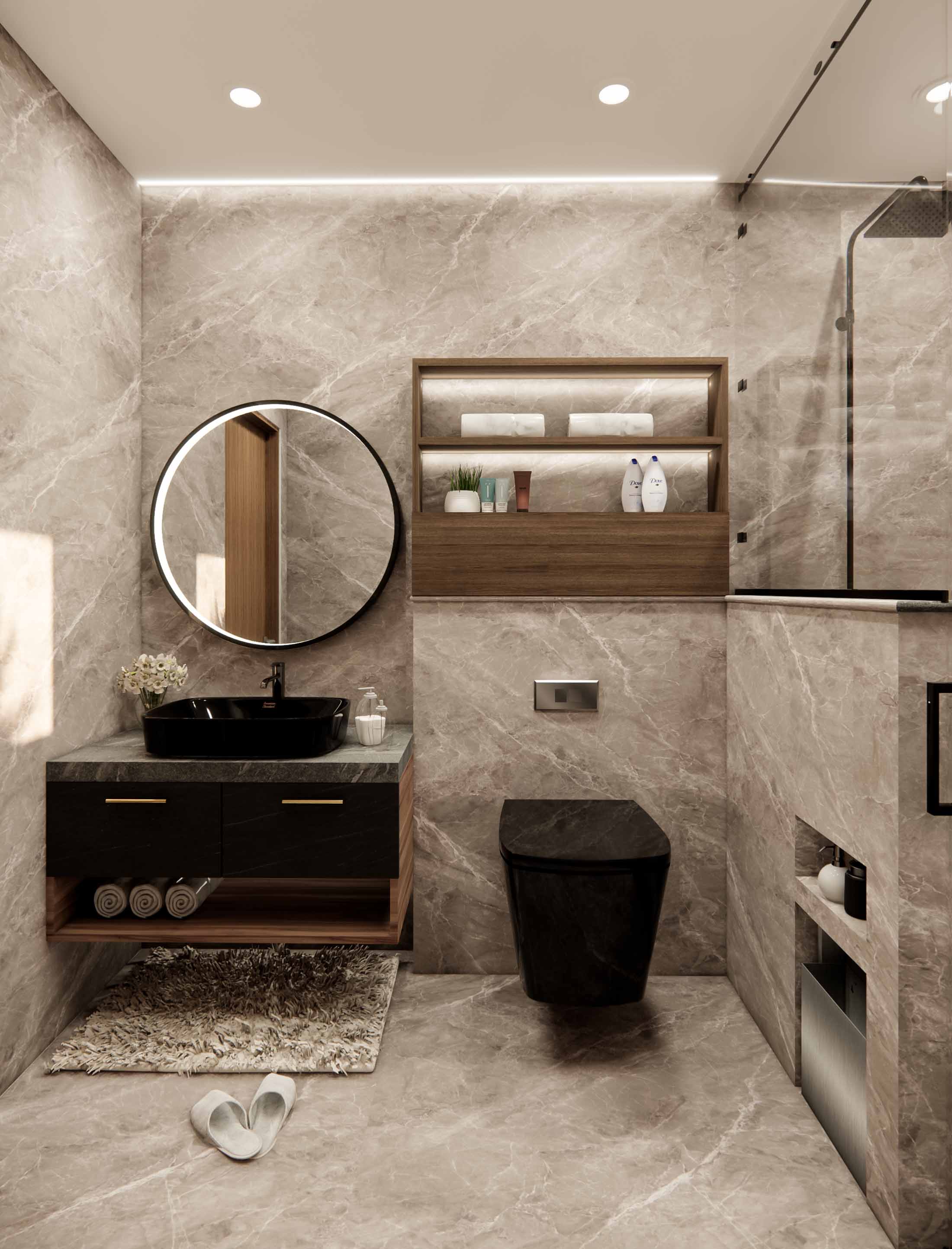 Modern Bathroom with vanity unit & shower partition