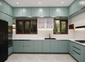 Sea-green and White kitchen with G-profile handles