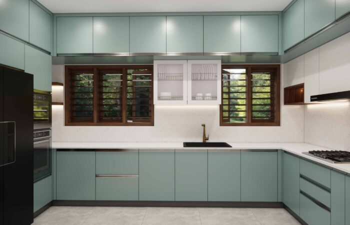 Sea-green and White kitchen with G-profile handles