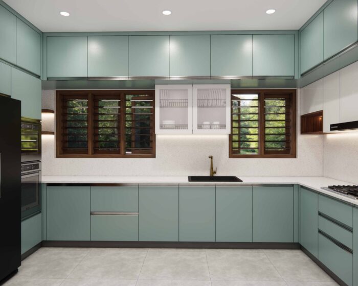 Sea-green and White kitchen with G-profile handles