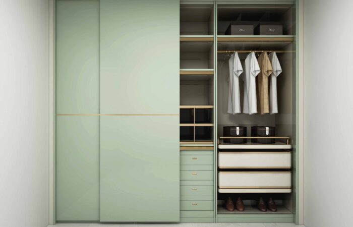 Sliding wardrobe with accessories