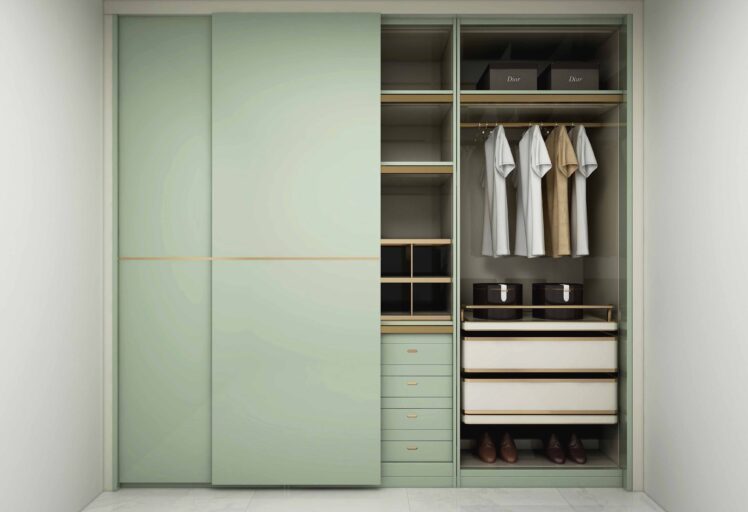 Sliding wardrobe with accessories