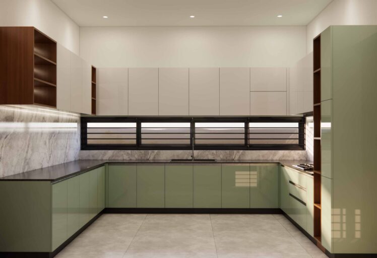 U-Shape Kitchen in Green & White