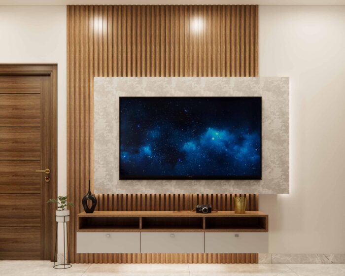 Wall mount TV Unit with Laminate Wall Panel