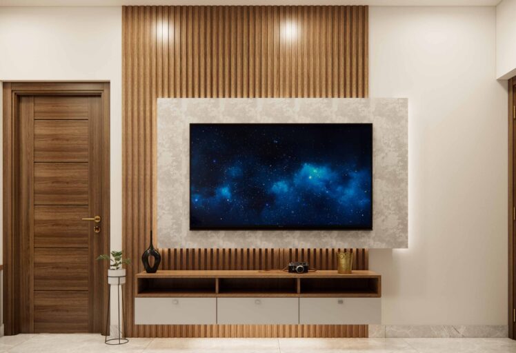 Wall mount TV Unit with Laminate Wall Panel