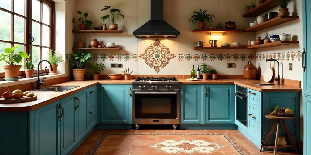 Kerala-style Tiles and Flooring in kitchen